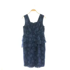 グレースコンチネンタル GRACE CONTINENTAL ジャガードフリルワンピース ノースリーブ ひざ丈 総柄 36 S 紺 黒 ネイビー ブラック /CX ■OS