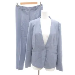 グリーンレーベルリラクシング ユナイテッドアローズ green label relaxing 美品 セットアップ ジャケット スラックス ウール 40 水色 ライトブルー 無地 ノーカラー /SJ ■GY60
