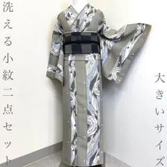 【着物と帯 時流】ポ26165◆洗える着物 小紋二点セット◆グレー 薔薇 美品