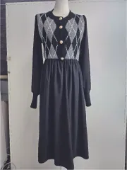 アーガイル ニット ロング丈ワンピース