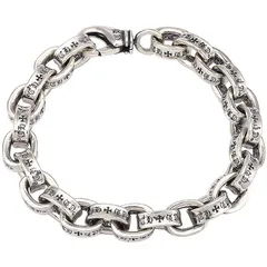 【新着商品】925スターリングシルバークラスプメンズパンクチェーンブレスレット バイカーブレスレットクロスレタリング Silver - 20cm