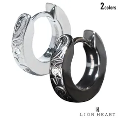 ライオンハート 別注 ハワイアン フープピアス ストーン サージカルステンレス ブラック ダイヤモンド 金属アレルギー対応 黒 ハワイアンジュエリー 片耳用 1点売り メンズ ブランド