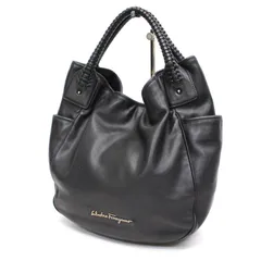 IS814)サルヴァトーレ フェラガモ ロゴプレート付きクラッシュレザー ワンショルダーバッグ ハンドバッグ