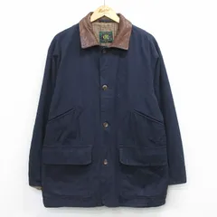 XL/古着 長袖 ジャケット メンズ 襟レザー コットン 紺他 26jan21