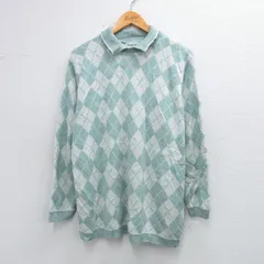 L/古着 長袖 セーター メンズ 90年代 90s アーガイル 襟付き USA製 青緑他 26jan21