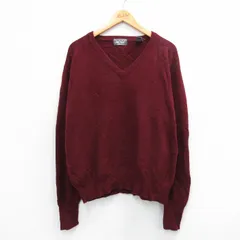 XL/古着 長袖 セーター メンズ 90年代 90s ラムウール Vネック イギリス製 エンジ 26jan21