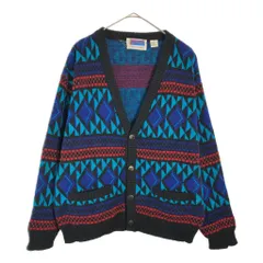 90年代 SWEATER GRAPHIX アクリルニット カーディガン 幾何柄 マルチカラー(メンズ M)中古 古着 X4495