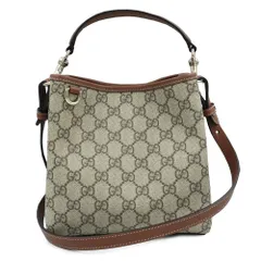 グッチ 815118 GGエンブレム スモール バケット 2WAY GGスプリームキャンバス レザー エボニー  ブラウン ベージュ ショルダー ハンドバッグ 斜め掛け ゴールド金具（未使用　展示品）