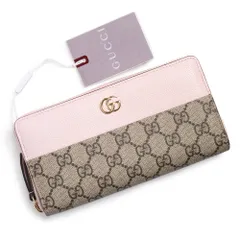 グッチ 456117 ダブルG バイカラー ジップアラウンドウォレット レザー GGスプリームキャンバス ピンク ダークブラウン ラウンドファスナー 長財布 ライトゴールド金具 GUCCI（新品・未使用品）