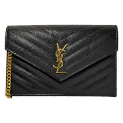 SAINT LAURENT PARIS サンローランパリ Vステッチ ショルダーチェーン ウォレット 長財布 393953 ブラック 【♀】【A】【レディース】★■608051【中古】のサムネイル