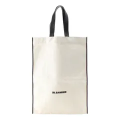 ジルサンダー Flat Shopper フラットショッパー キャンバス ロゴプリント トートバッグ ハートポーチ付き アイボリー【中古】