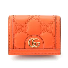 グッチ レザー GGマトラッセ コンパクトウォレット 二つ折り財布 723786  オレンジ【中古】