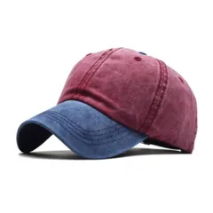 [Capprecier] キャップ メンズ レディース 帽子 ウォッシュ加工 コットン CAP 通気性 UVカット 日除け 調整可能 春 夏 秋 冬 ピグメント加工 色落ち加工 無地 男女兼用 ツートンカラー おしゃれ [ネイビー/レッド] [60.0 cm]