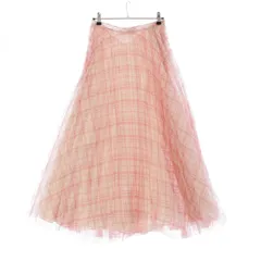 クリスチャンディオール メッシュ チェック プリーツ ロング スカート ボトムス 141J56A8716 ホワイト ピンク 40【中古】