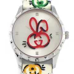 グッチ GUCCI 腕時計 Gタイムレス YA1264204 卯年カプセルコレクション サンレイ シルバー文字盤 SS マルチカラー 兎柄 レザーベルト クオーツアナログ 【中古】のサムネイル