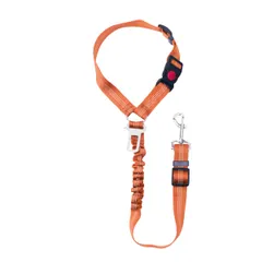 RYUBOF 犬 シートベルト 車用 リード 長さ調整可 伸縮性 バックル付き ドライブ用 ペットシートベルト 飛び出し防止 大型犬 中型犬 小型犬 猫対応 ヘッドレスト装着 丈夫 洗える 安全リード 360度回転フック 簡単装着 (オレンジ) [オレンジ]