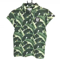 ジャックバニー 半袖ポロシャツ グリーン×白 リーフ柄 ロゴワッペン レディース 1(M) ゴルフウェア Jack Bunny