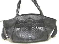 美品 IBIZA イビザ ハンドバッグ ☆ パイソン × 牛革 レザー ブラック トートバッグ フリンジ付き 鞄 ▼8B