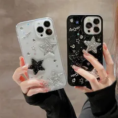 iPhone17Proケース 3Dスター ブラック ホワイト 星 クリア 透明 iphoneケース スマホケース iPhone12 iPhone13 ケース カバー アイフォン13ケース おしゃれ ソフト キラキラ iPhone16ケース
