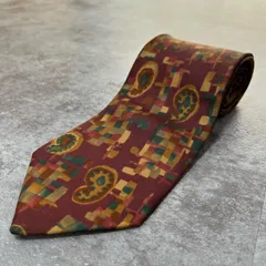 【アート柄×ペイズリー】ネクタイ シルク100% メンズ　イタリア製　ブラウン　茶色　レッド　赤　幾何学　ボタニカル　植物柄