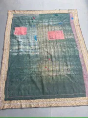 G073 グドゥリー マルチカバー マルチマット くすみカラー ラグ ヴィンテージ カンタ刺繍 ボロ インド ビンテージ BORO アンティーク シャビーシック ラリーキルト 手縫い 刺し子 ハンドメイド 刺子 絨毯 はぎれ 古布 マルチカラー