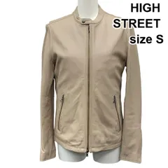 ◇ ハイストリート HIGH STREET ライダースジャケット ノーカラー シングル 長袖 袖ジップ ベージュ ラムレザー S メンズ Z6B758のサムネイル