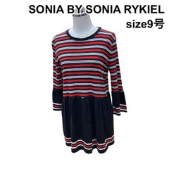 ◇ ソニアBYソニアリキエル SONIA RYKIEL チュニック 長袖 ラウンドネック ニットカットソー ボーダー 黒赤 綿 38 M 9号 レディース Z6B464のサムネイル
