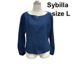 ◇ シビラ Sybilla ショートジャケット ノーカラー ラウンドネック アウター ブルー コットン L 11号 レディース Z6B314のサムネイル