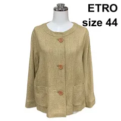 ◇ エトロ ETRO ノーカラージャケット 長袖 ラウンドネック 前空き ニット ラメ入り ゴールド色 44 XL 13号 レディース Z6B193のサムネイル
