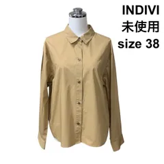 ◇ 未使用 インディヴィ INDIVI シャツ ステンカラー 長袖 後ろタック タグ付き ベージュ コットン 38 M 9号 レディース Z6B183