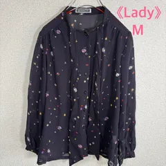 レトロ総柄ブラウス Mサイズ 長袖 ポリエステル100% ヴィンテージ風 古着