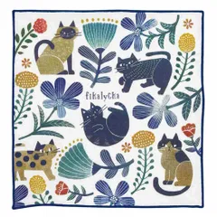 【メール便】fikalycka ミニタオル ハンカチ 猫と花 デコレ プレゼント 吸水性 速乾性 グッズ 