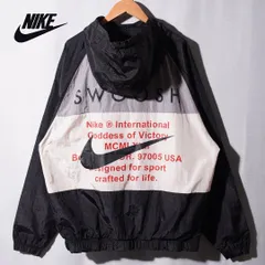ナイキ NIKE ナイロンジャケット ウインドランナー XL ブラック ホワイト レッド  ロゴ刺繍 ダブルスウッシュ プリント 90s風 オーバーサイズ ビッグシルエット ストリート スポーツ 古着 C462