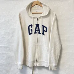 (^w^)b GAP ギャップ 裏起毛 ジップアップ パーカー ビッグロゴ フーディ スポーティ ストリート カジュアル アメカジ 定番 人気 爽やか かっこいい シンプル オフホワイト メンズ サイズ L