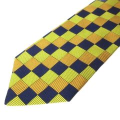 アニエスベー agnes b. ネクタイ ワイドタイ シルク ブロックチェック ビジネス イエロー ネイビー /X
