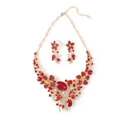 [ＫＫ　Ｓｏｌｉｓ] オーキッド 蘭モチーフ ピアス＆ネックレスセット マーキス＆ティアドロップクリスタル 演奏会 ダンス 発表会 プレゼン ブライダル アクセサリー (レッド・ピアスセット) [レッド]