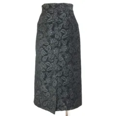 ページボーイ PAGE BOY ジャガードロングスカート タイト ペイズリー柄 黒 ブラック /X