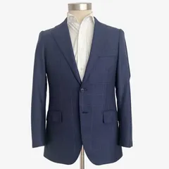 【46】UNITED ARROWS（ユナイテッドアローズ）Green Label Relaxing 2Bジャケット ネイビー ウィンドーペイン / Guabello 120’s クリーニング済 メンズ