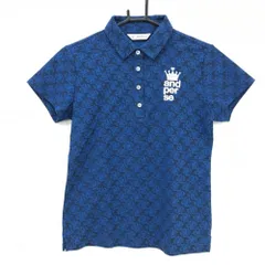 【超美品】アンパスィ 半袖ポロシャツ ダークネイビー×ネイビー 四つ葉総柄 ロゴプリント レディース L ゴルフウェア and per se