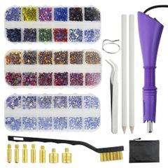 【特価セール】ホットフィックス ラインストーン アプリケーター ツール DIY ワンド セッター ツールキット 7つの異なるサイズのチップ ピンセット & ブラシクリーニングキット 3パック ホットフィックス クリスタル ラインストーン (パープル)