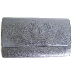 シャネル CHANEL キャビアスキン 2つ折り 長財布 ココマーク ブラック 6番台 2sa7349