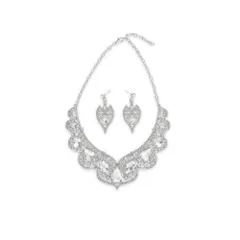 [ＫＫ　Ｓｏｌｉｓ] ネックレスピアス セット ゴージャス 社交 競技 ベリーダンス 結婚式 発表会 演奏会 舞台 衣装 レディース アクセサリー 孔雀モチーフ クリスタルガラス 《彩翼 -Saiyoku-》 (シルバーピアスセット) [シルバー]