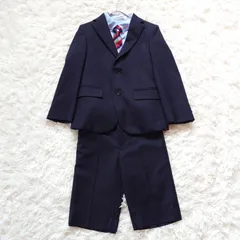 美品　ファミリア　familiar　スーツ　フォーマル　キッズ　男の子　120　4点セット　テーラードジャケット　パンツ　ポロシャツ　ネクタイ　ウール　ネイビー　入学式　卒業式　入園式　卒園式　七五三　発表会　結婚式