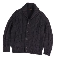 クルチアーニ カシミヤ100% ショールカラー ケーブルニット