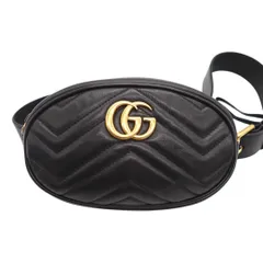 GUCCI グッチ GGマーモント レザー ウエストポーチ ブラック ゴールド 476434 キルティング ダブルG ショルダーバッグ ボディバッグ 4642