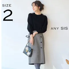 【極美品】any SiSエニィスィス Oggi掲載モデル レーヨン混ショルダーパール調 ニット 2(M) 黒ブラック【古着】【中古】【送料無料】