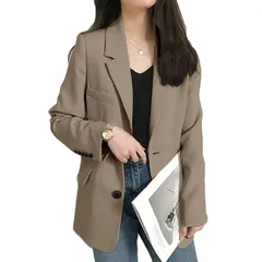 [ASARANS] テーラード ジャケット アウター 長袖 レディース スーツ 上着 通勤 フォーマル カジュアル シンプル 大人 上品 春 秋 (JP, アルファベット, L, カーキ) 1