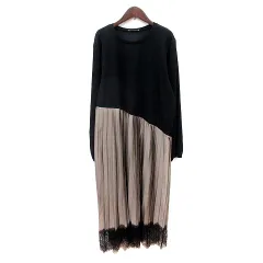 ザラ ZARA ワンピース ロング レース 長袖 切替 L 黒 ブラック ベージュ /MN