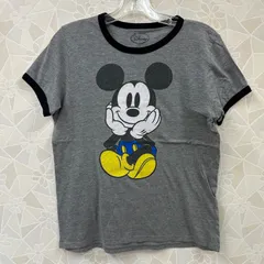 【Disney】Tシャツ リンガーシャツ 半袖 グレー ブラック ミッキー ディズニー
