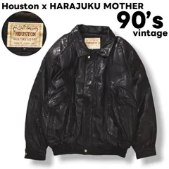 90s ヴィンテージ ヒューストン Houston x ハラジュクマザー 原宿マザー HARAJUKU MOTHER 羊皮 ラム レザー ジャケット ジャンパー ブルゾン ラグランスリーブ 総裏地 革ジャン M ブラック メンズのサムネイル